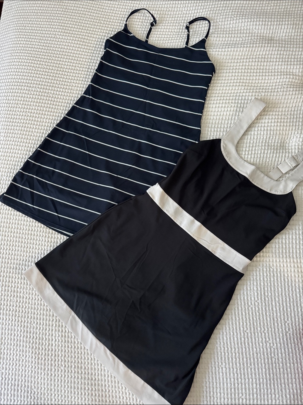 Aberchrombie Black & White Contrast Tank Dress + Navy Striped Slip Dress